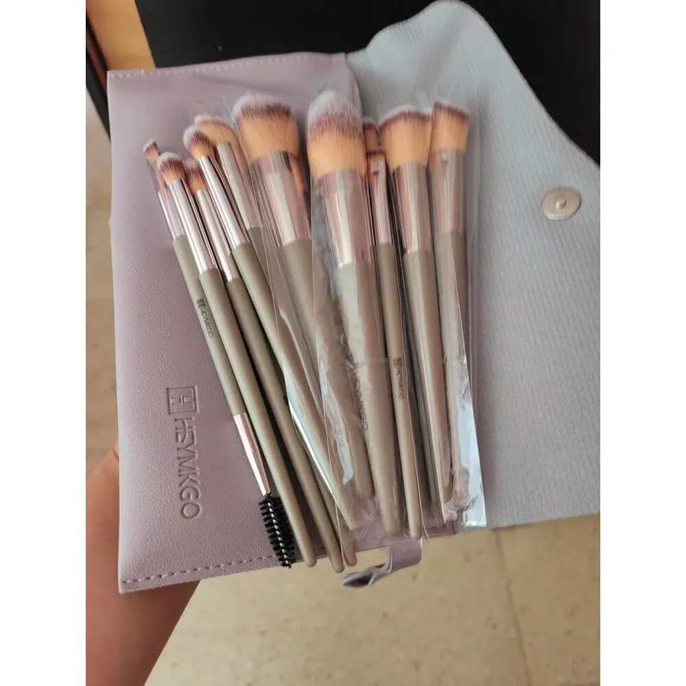 Hemkgo 15 Pieces Gold Professional Makeup Brushes Set With Cosmetic Bag